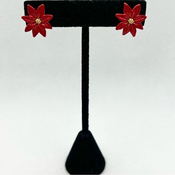 Poinsettia Holiday Christmas Post Stud Earrings - Picture 1 of 4